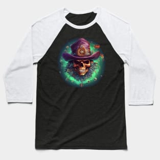 Spooky Bearded Skull Wearing A Top Hat Baseball T-Shirt